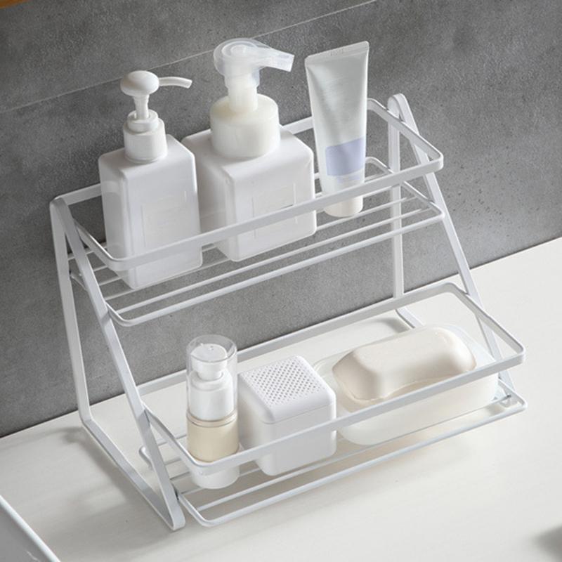 T02C!2 Tier Countertop Spice Rack Step Shelf For Kitchen Pantry Bathroom Cabinet Organizer, Metal, White
