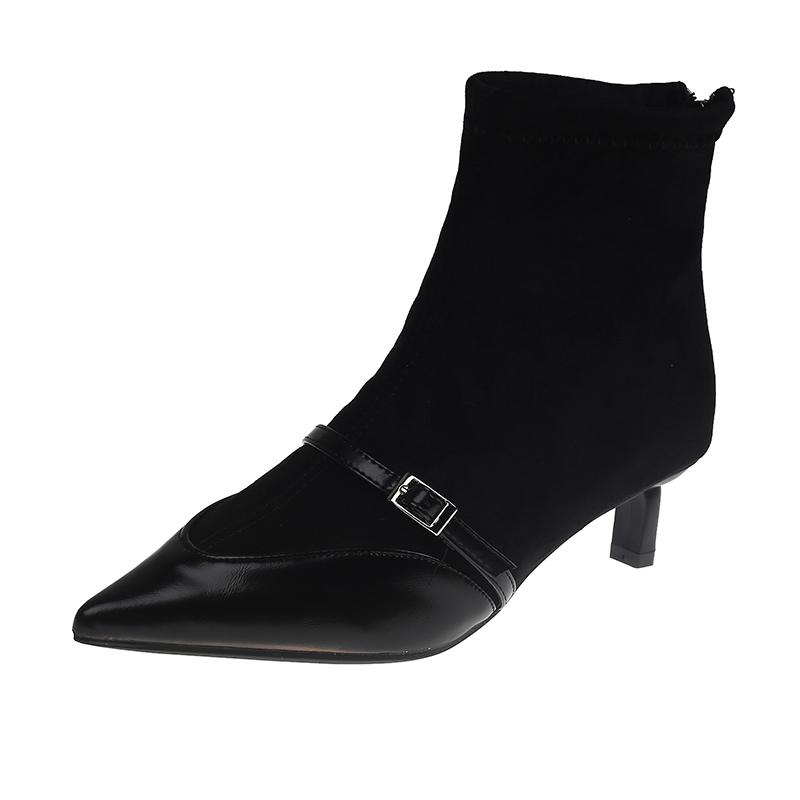 Fashion Women Suede Pointed Toe Ankle Boots Winter Elegant Mid Heels Shoes Woman 2025 Trend Fashion Snow Party Chelsea Boots Mujer Botas