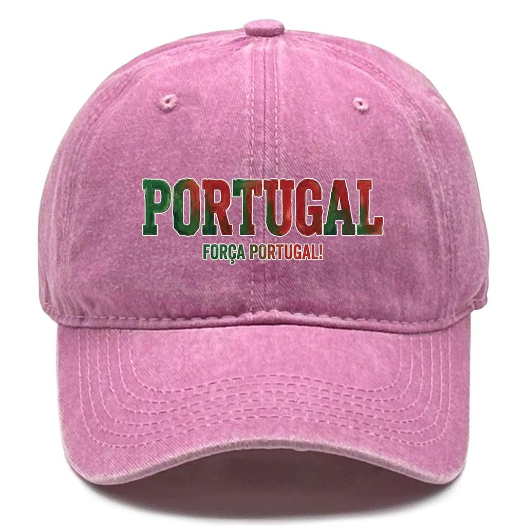 "PORTUGAL" "FORCA PORTUGAL" Flag Printed Baseball Hat , Adjustable Baseball Cap Curved Brim Retro Headwear Distressed Woman's Cap