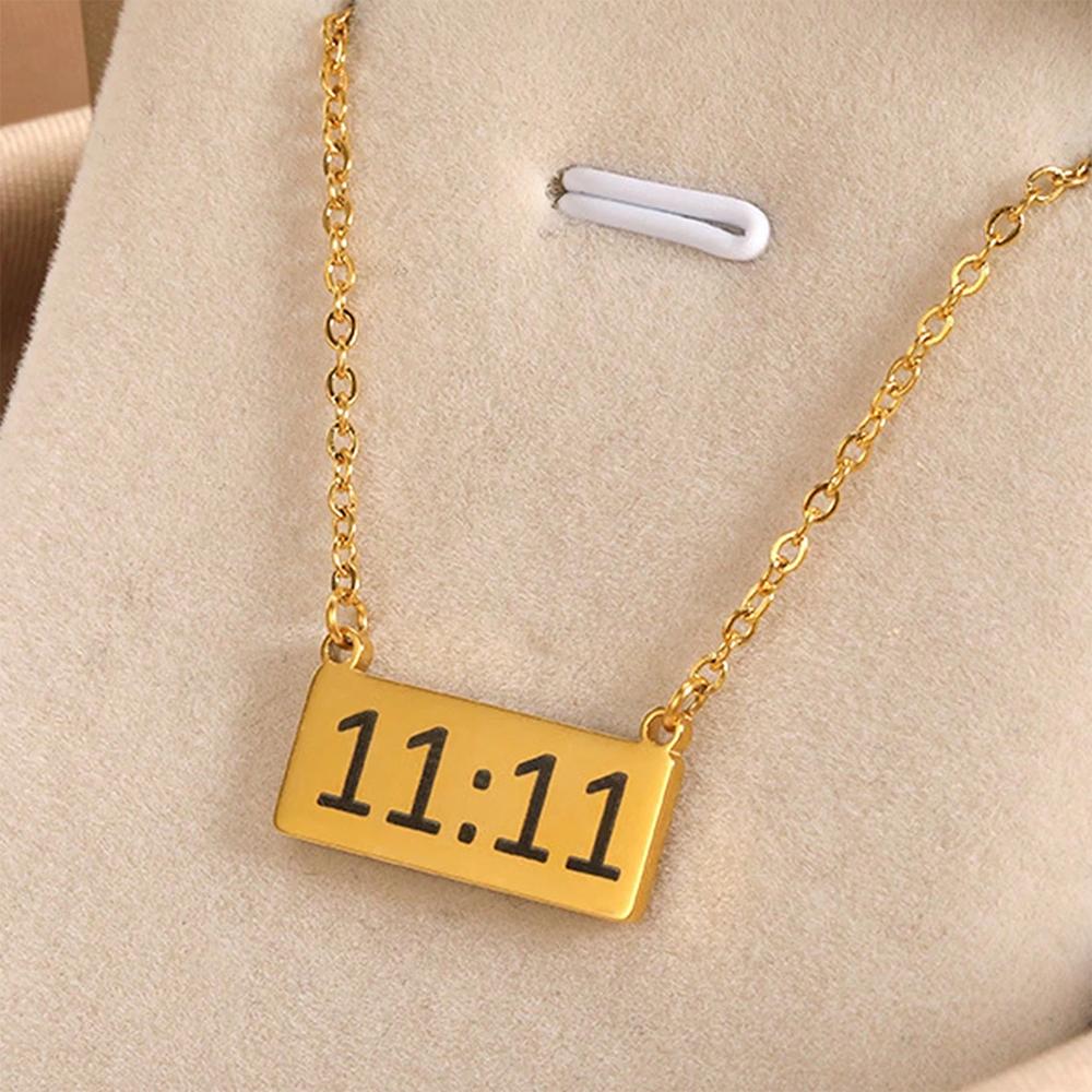 Elegant Angel Number 1111 Pendant Necklace Women Exquisite Gold Color Stainless Steel Waterproof Charm Lucky Jewelry Birthday