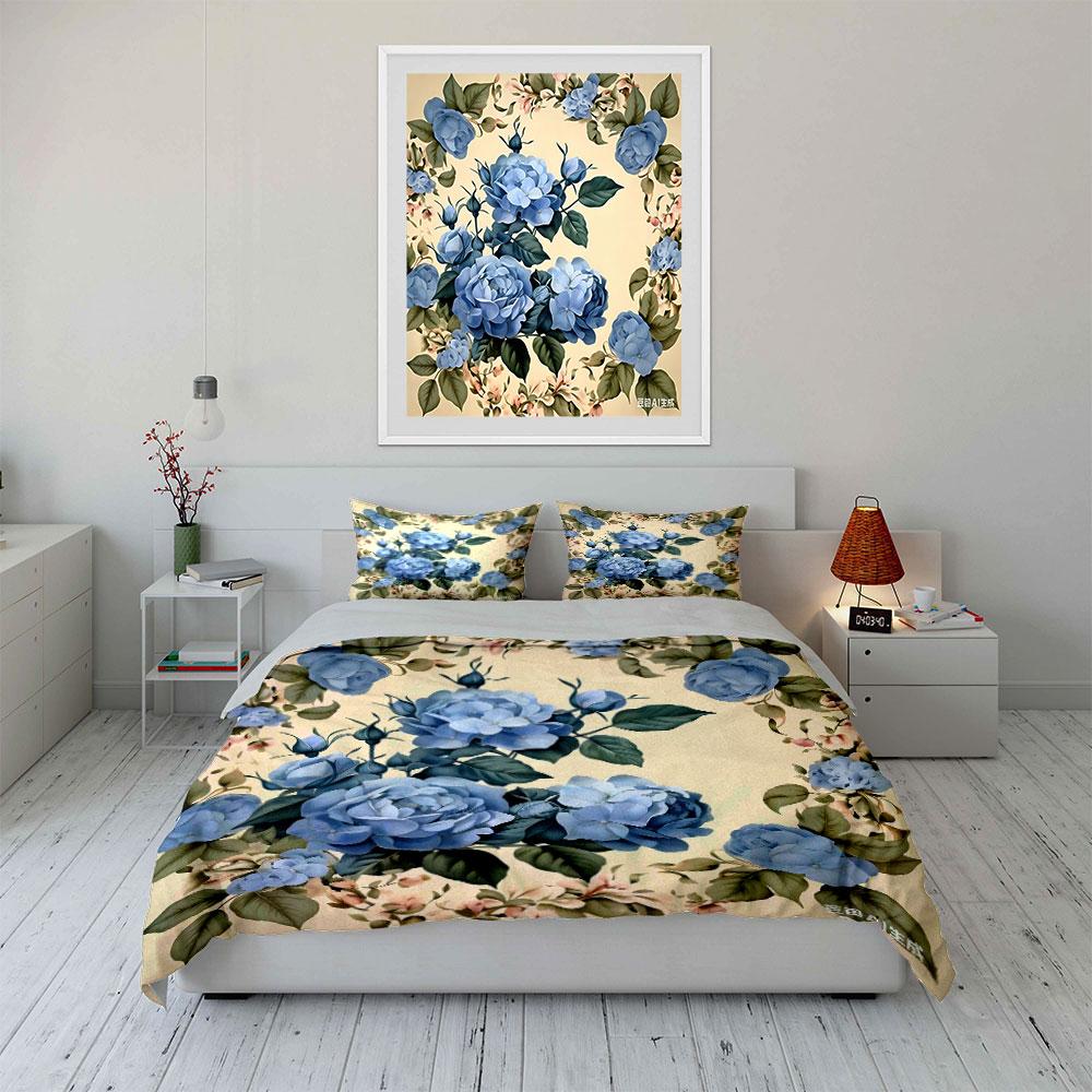 Elegant Floral Three-Piece Set Decor kid's and adults' bedroom decor, Exquisite three-piece bedding set gift