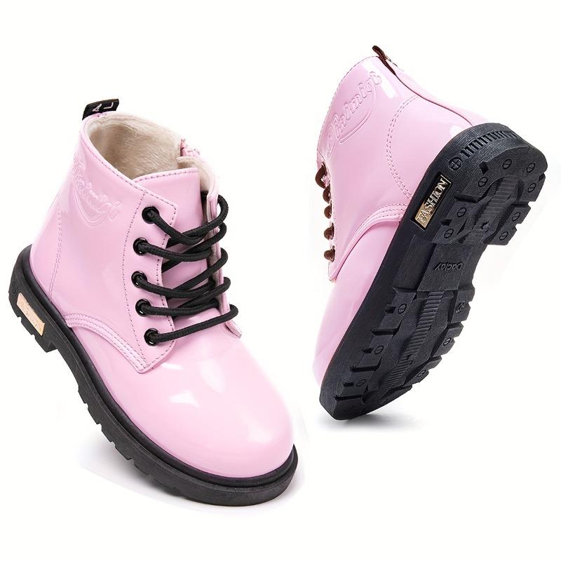 Girls High Top Boots Plush Lining Lightweight Durable Faux Cover Non Slip Traction Sole Zipper Lace Up Closure