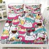 3pcs Fitted Sheet Set Colorful Cats Pattern Print Design Easy Care Bed Sheet With Pillowcases For Bedroom Decor