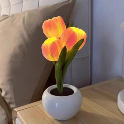 Night Light USB Rechargeable Wireless Tulip LED Lamp Touch Control Dimmable Cute Desk Lamp for Bedroom Living Room Travel Gift for Women Mom