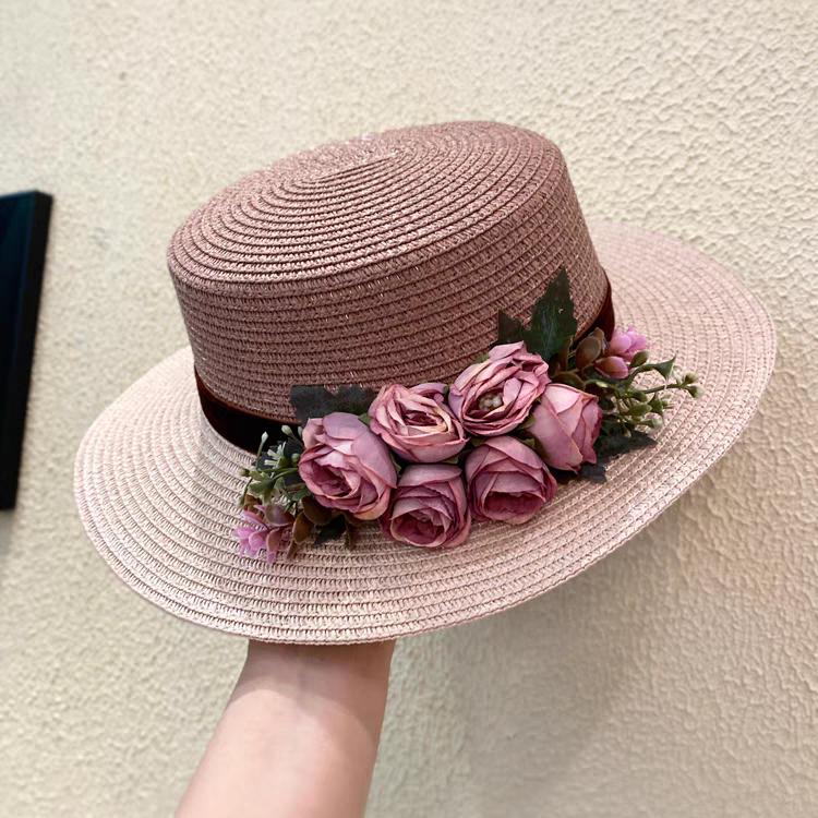 spring summer flower hat French women's straw flat hat elegant beach hat Barrel cap sun hat outdoor travel sun hat wholesale