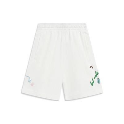 Lining Sports Life Cartoon Letter Print Straight Shorts Women Bottoms White AKST664-1