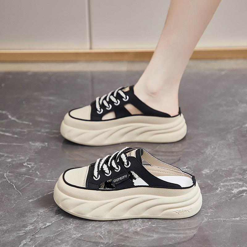 

Stepping on shit feeling bag head half slippers women s summer wear new hollow breathable not tired feet maternity muffin shoes 35 чорний