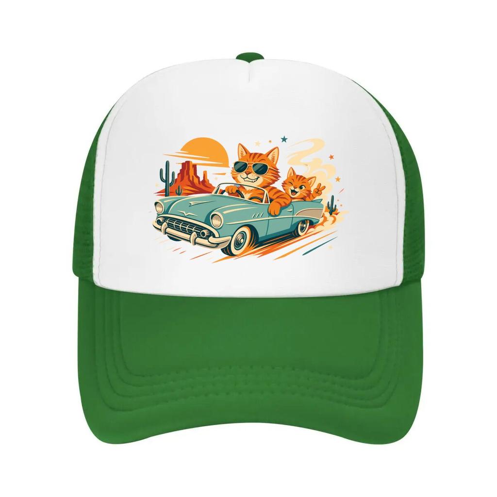 Rebel Ginger Cat Road Trip Mesh Baseball Cap Casual Hat Outdoor  For Womens Unisex FeUnisex
