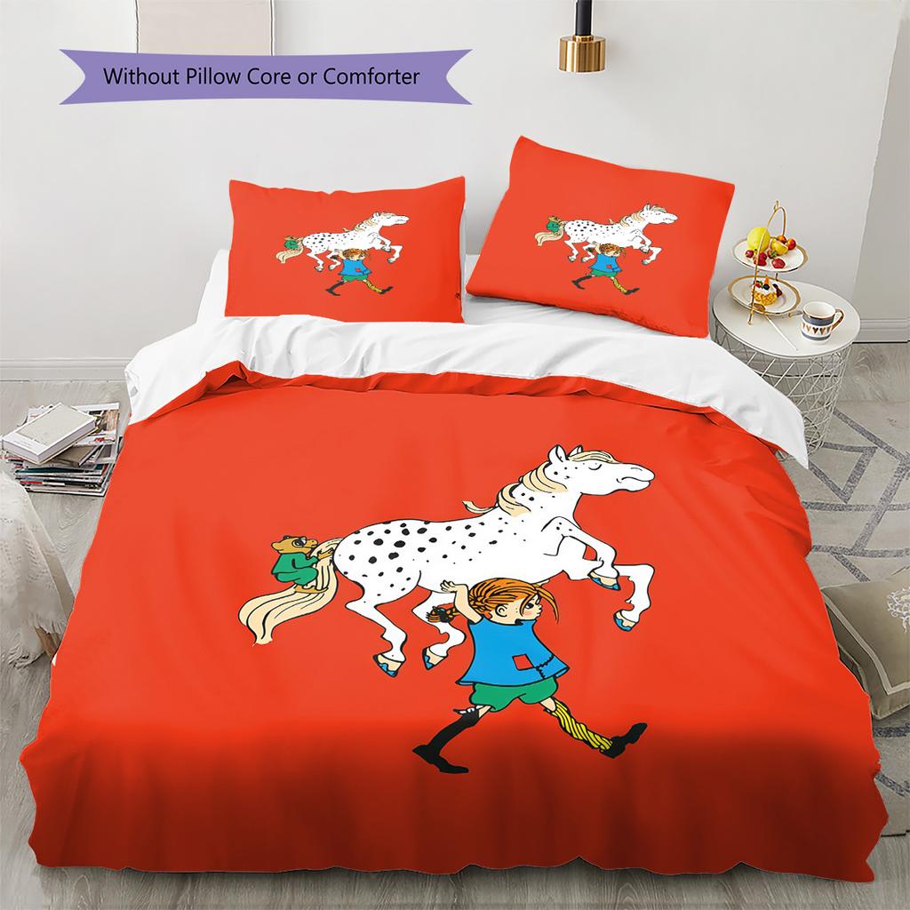 Pippi Longstocking  Pattern Bedding Quilt Set  Home Decoration  Gift (1 * Duvet Cover + 2 * Pillowcase  Without Core)