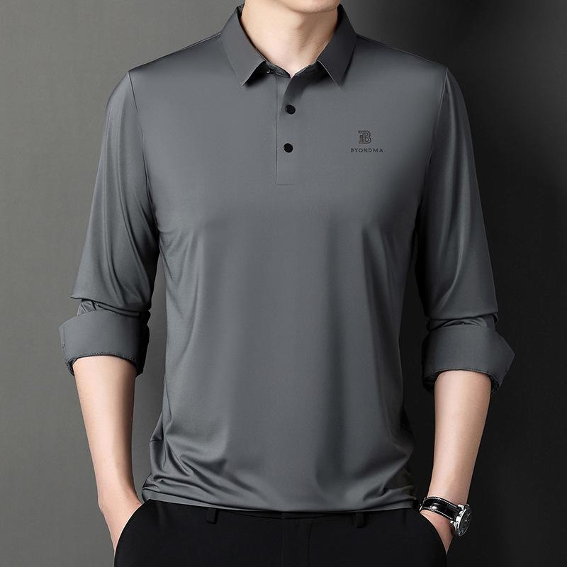 Frühling und Herbst Neues Langarm-T-Shirt Herren Mittleren Alters Freizeit Revers Nahtloses Poloshirt