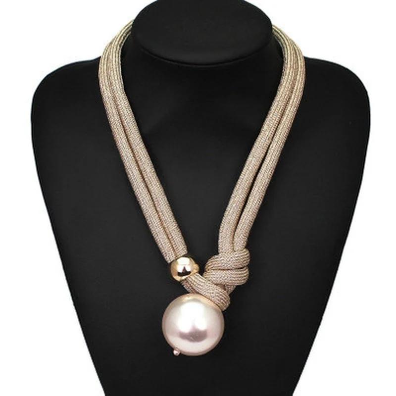 Womens Large Imitation Pearl Choker Necklace Fashion Thick Rope Adjustable Pendant Necklace Jewelry Gift