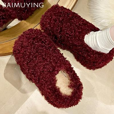 Fur Women Platform Cotton Slippers Flats Mules Shoes Winter Warm Slingback Shoes Woman 2025 Trend Fashion Cozy Femme Snow Botas