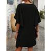 New Solid Color V-neck Ruffle Sleeve Loose Straight Casual Dress for Women, European & American Style Crossbody Dress