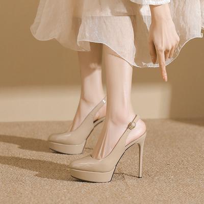 - Sandálias de salto alto stiletto femininas verão novo Baotou vazadas de salto alto sapatos à prova d'água palco passarela