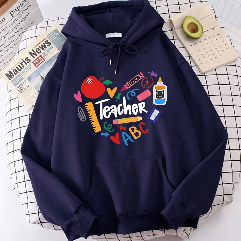 Teacher Print Long Sleeve Hoodies Woman Casual Autunm Winter Hooded Women's Y2k Sweatshirt Clothing for School 90s Female
