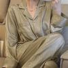 High-End Pajamas Women'S Autumn Temperament Olive Green Lapel Cardigan Long-Sleeved Loungewear Set