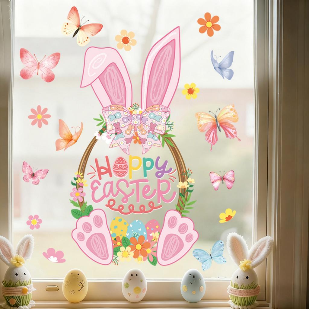 Easter Bunny Window Clings Cartoon Egg Stickers Cute Decoration For Home Classroom Nursery Shop Glass Display Decorations