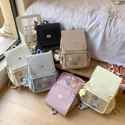 Small Fresh Color Big Cover Student Schoolbag Women's Spring Summer New Transparent Pocket Large Capacity Backpack