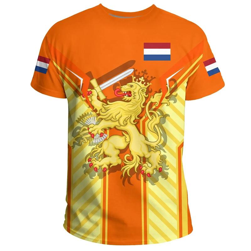 Niederlande Nationales Wappen Herren T-Shirt Heißer Verkauf 3D Gedruckt Sommer Holland Kurzarm Mode Fußball Sport Niederländische T-Shirts