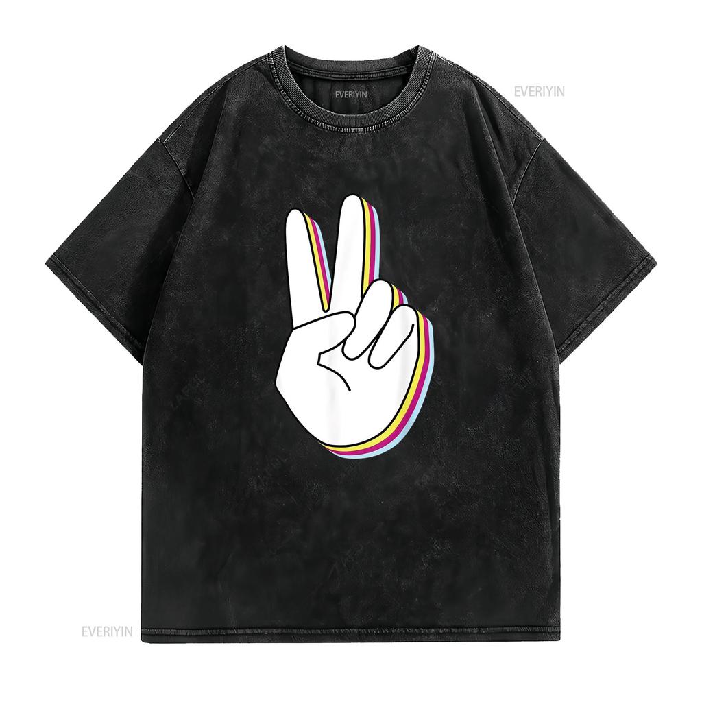 Peace Hand Sign For And Women S T Shirt Top with Unique Stylish Print Vintage Washed Homme Top For Everyday Wear Comfortable