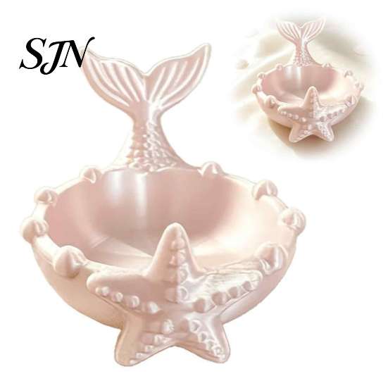 Pearlescent Ring Holder 3D Printed Mermaid Tail Trinket Dish, Ocean Theme Jewelry Tray, Decorative Tray Earring for Vanity Table Entryway, Gift Girls