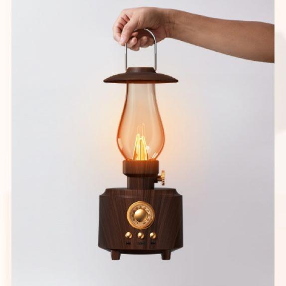 Bluetooth 5.0 Hoparlör Retro FM Radyo Vintage Atmosfer Işığı Şok Edici Bas Ses Kutusu Müzik Çalar TF Kart USB AUX Desteği Ev Dış Mekan Kamp Lambası