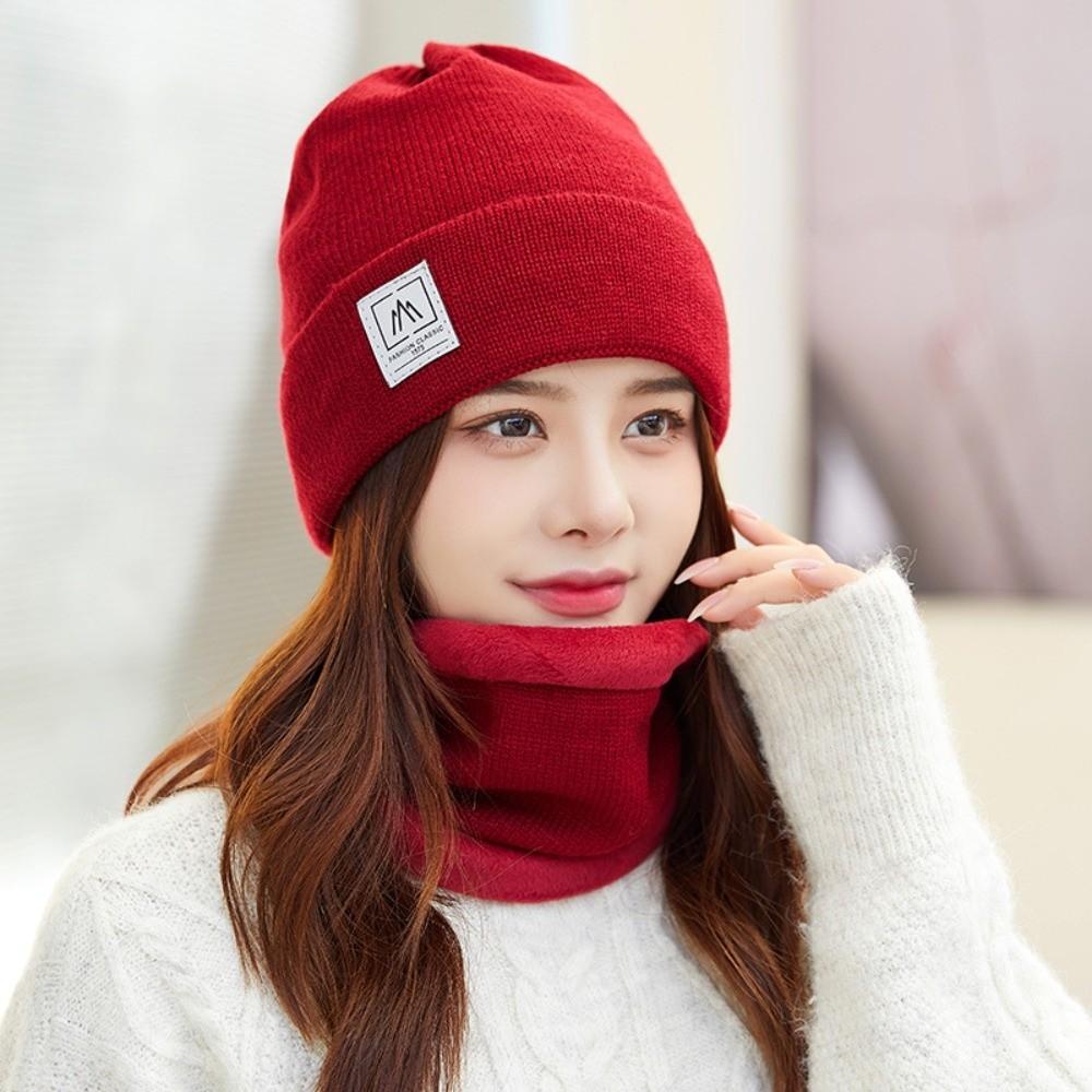 Solid Color Cap and Scarf Suit Trendy Beanie Hat Earflap Hat Compact Scarf Outdoor