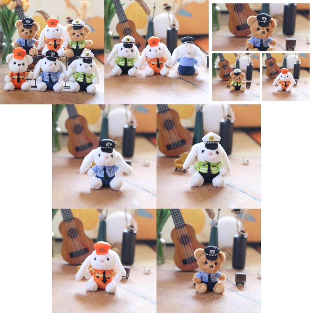Adorable Plush Police Bear Keychain Cute Soft Stuffed Animal Toy Accessory