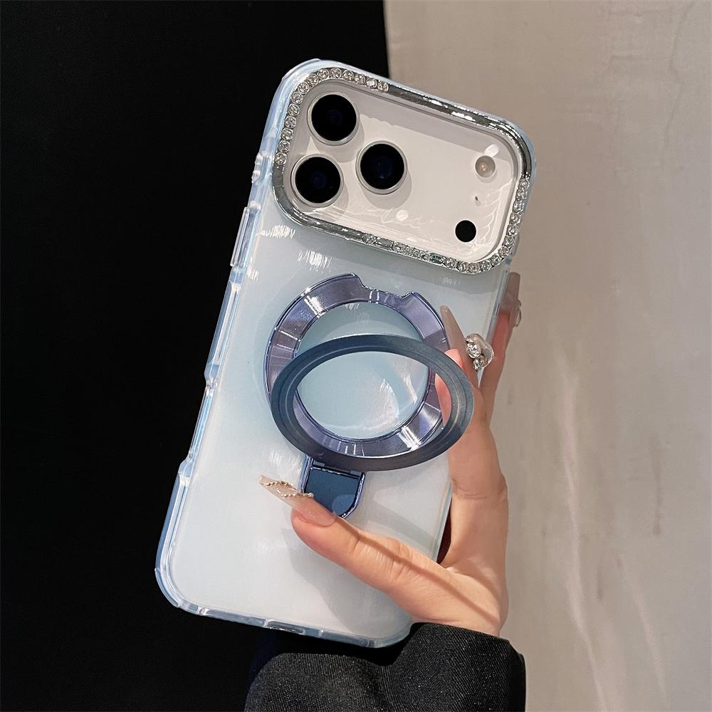 Laser Jelly Candy Magnetic Shockproof Case for iPhone 17 Air 16 15 14 13 Pro Max Bracket Stand Diamond Camera Frame Glossy Cover