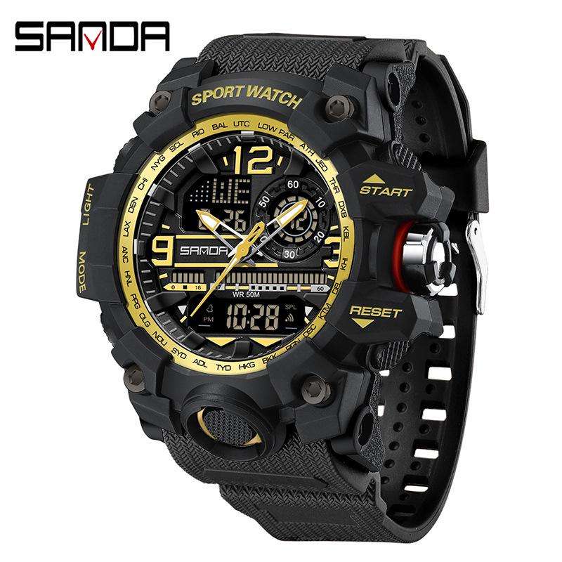 SANDA Tecnología Negra Doble Pantalla Impermeable Adolescente Casual Reloj Despertador