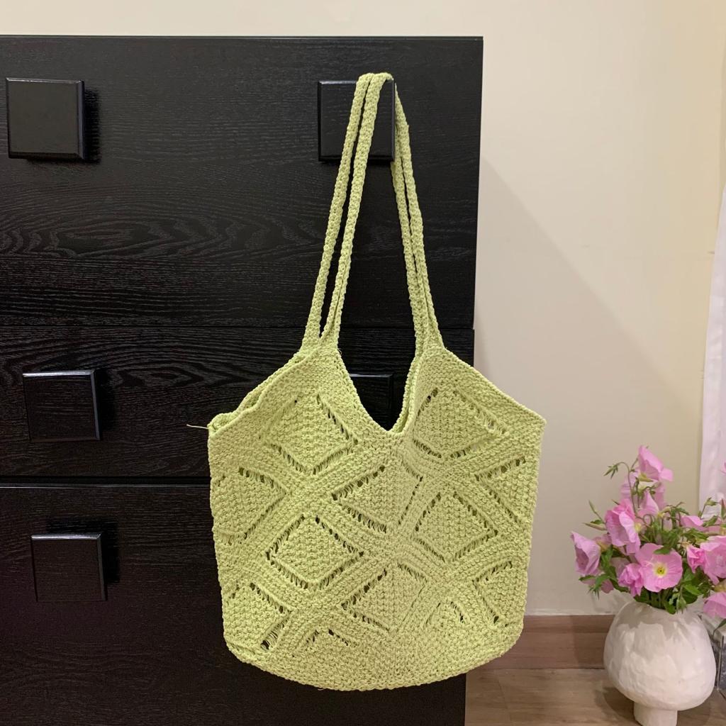 Nieuwe Trend Dames Tas Haakwerk Handtas Retro Gebreide Effen Kleur Holle Top-handle Tote Tas Reizen Shopper Schoudertas