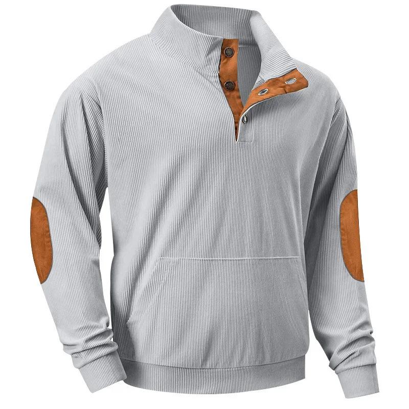 American Style Loose Sweatshirts Spring Autumn Men's Vintage Corduroy Stand-Up Collar Contrast Patchwork Casual Long-Sleeved Sweatshirt