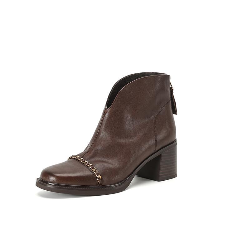 Fashion New Autumn Winter Genuine Leather Women Boots Fashion Metal Chain Chelsea Boots for Women Short Boots High Heels Botines Mujer