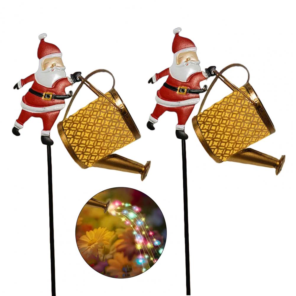 Solar Kettle Lights Garden Lawn Decorative Lights Waterproof Watering Can String Light Metal Santa Claus Ground Lamp for Outdoor