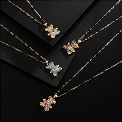 European & American Fashion Copper Turquoise Bear Pendant Necklace with Colored Zircon