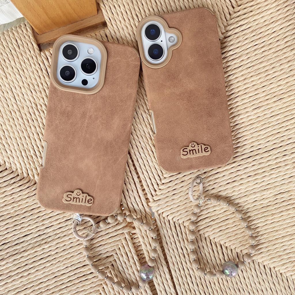 Brown Smile Phone Cover Case with Mobile Phone Chain for iPhone 16 Pro/ Pro Max