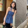 Sweet and Spicy Neck Blue Plaid Suspender Women's Summer New Slim and Thin Vest Top