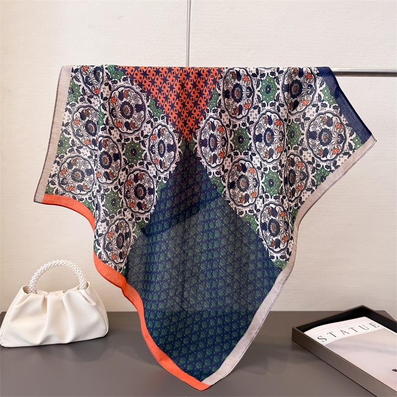 Polka Dot Style Herringbone Pattern Cotton And Linen Small Square Scarf Silk Scarf Imitation Velvet Headscarf Shawl Sun Protection Scarf Women'S Scarf