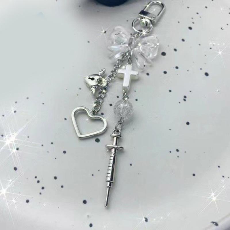 Delicate Phone Charm Keychain Bag Dangler Cute Bowknot Heart Phone Dangler Decoration for Fashionable Individuals