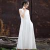 2025 Autumn/Winter Women's Cotton & Linen Ramie Tie-Up Sleeveless Dress - Long Artistic Skirt for Home & Travel