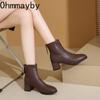 Autumn Winter Women Thick Heel Ankle Fashion Metal Square Toe Street Party Short Botas Mujer for Adult Women