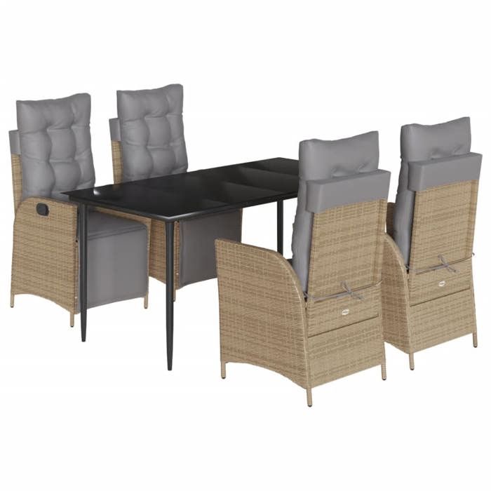 VidaXL Garden Dining Set with Cushions 5 Pcs, Table and Chairs with Adjustable Backrest and Footrest, Furniture 3213451