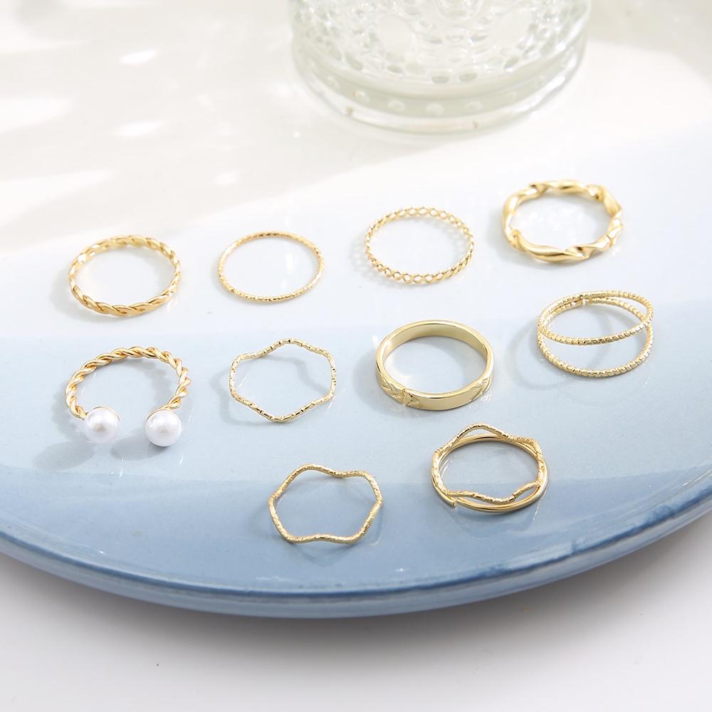 iF ME 10ks/sada Jednoduchý zlatý prsten Set Pearl Wave Twist prsteny pro ženy šperky Módní doplňky