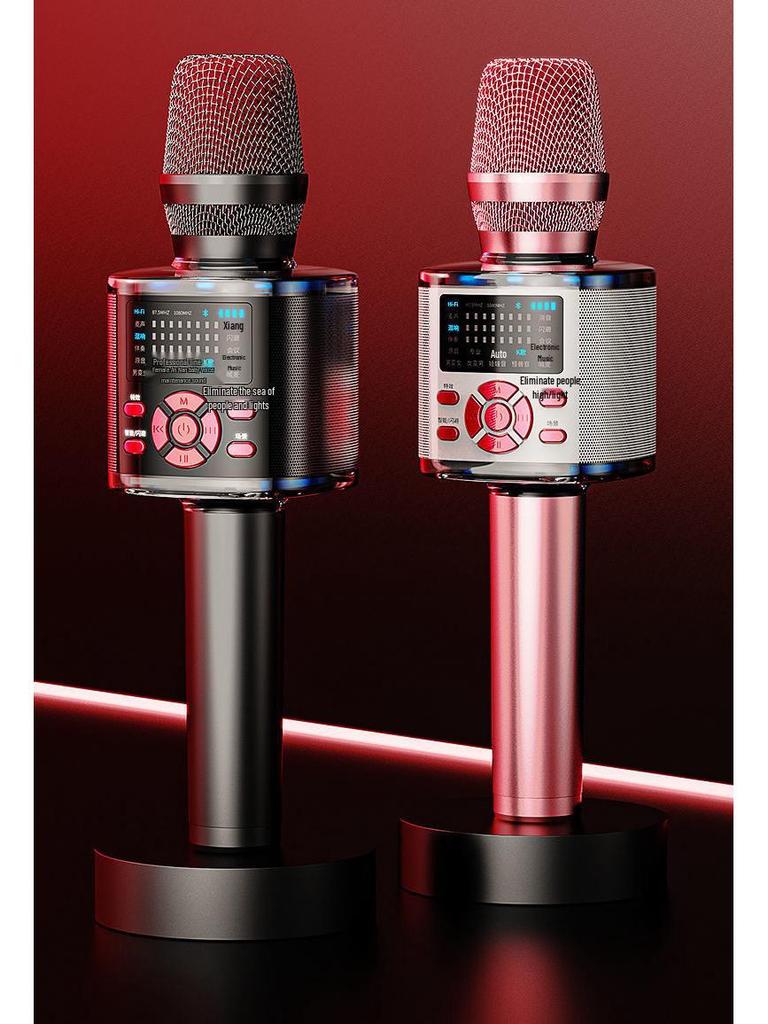 Bluetooth Wireless Microphone Speaker with Integrated Sound Card for Singing On Mobile Phones and TV.