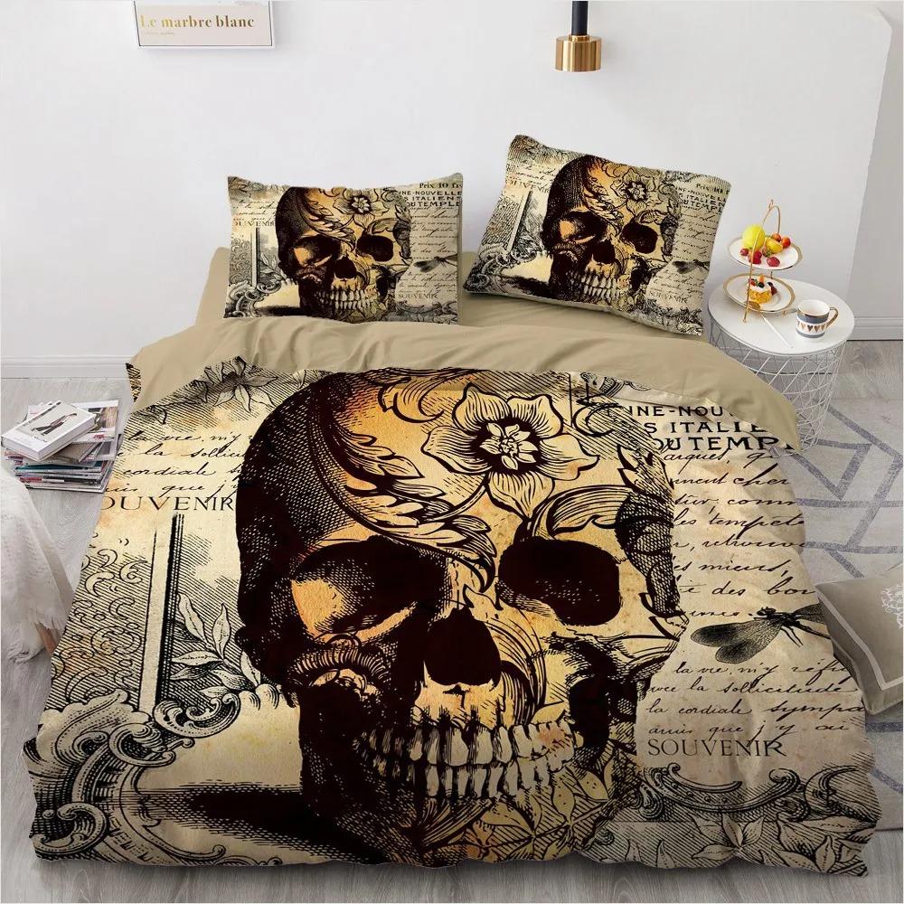 3D Skull Bedding Sets Duvet Quilt Cover Set Comforter Bed Linen Pillowcase King Queen Full Double Home Texitle