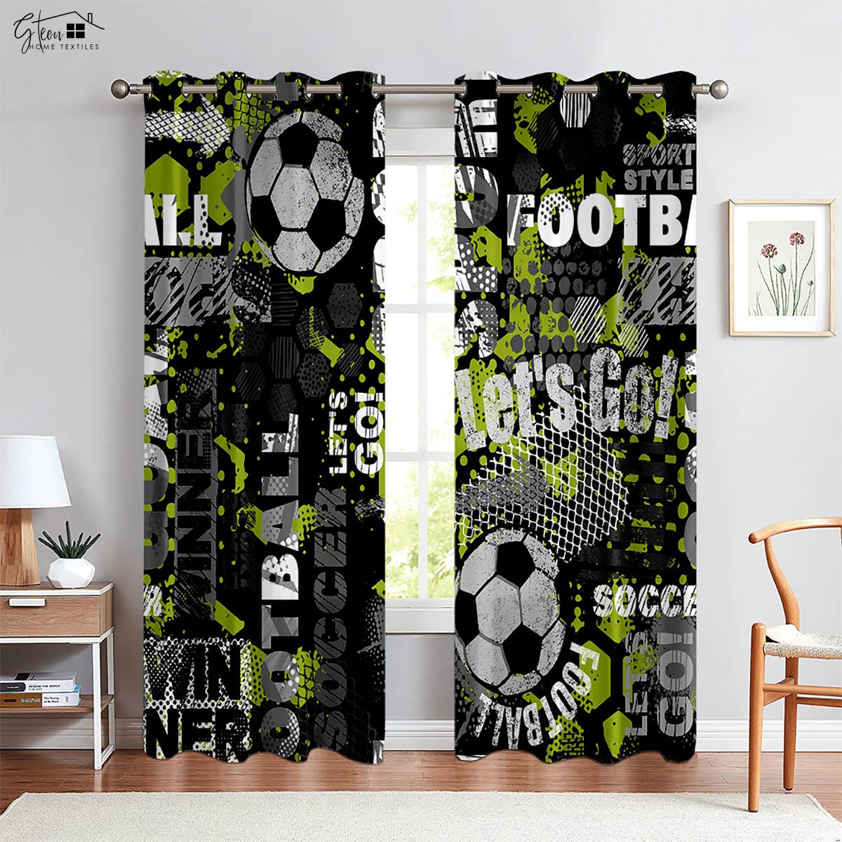 

Sports Football Wall-Breaking 3d Printing Window Curtains Modern Style Simple Fashion Curtains Bedchamber Family Room Kitchen Decorative Curtain W50xH130(CM)x2PCS&Rod pocket