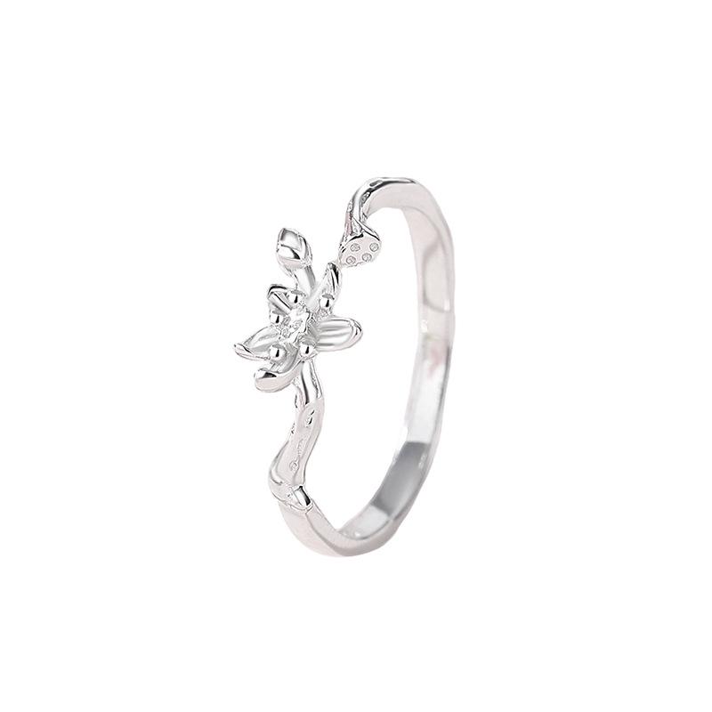 Tichya Original S925 Sterling Silver Lotus Couple Rings - Forest Style Adjustable Design Adjustable Open женского кольца