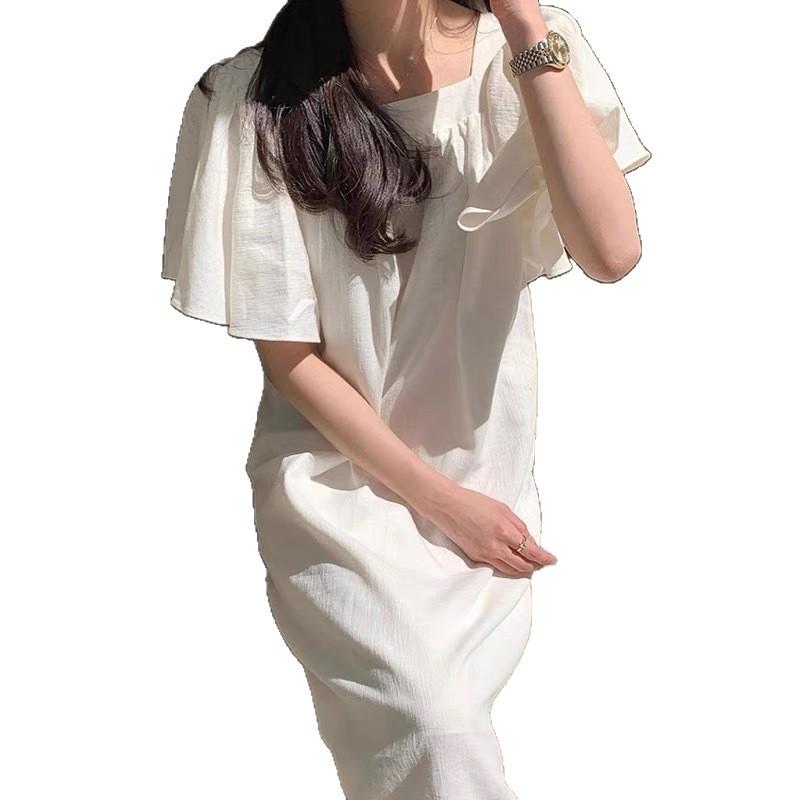 New square collar French waist dress casual Korean version fashion casual dress summer women's new