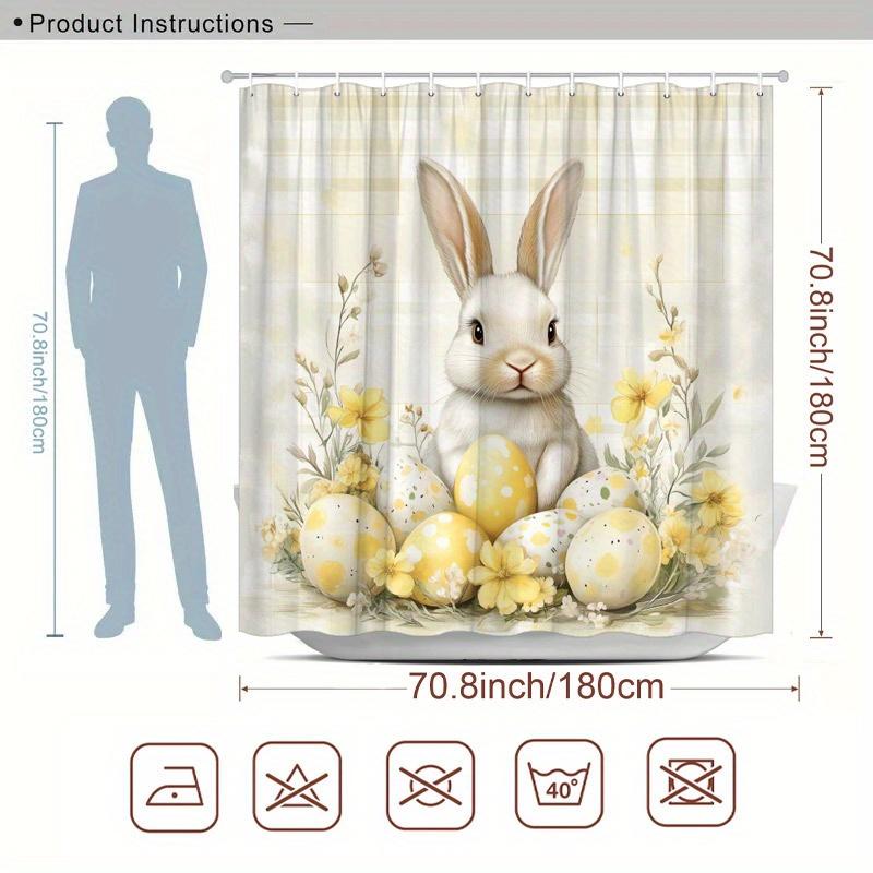 Spring Rabbit Shower Curtain - Cute Rabbit and Narcissus Hanging On the Wall Living Room, Bedroom Decoration - Festive