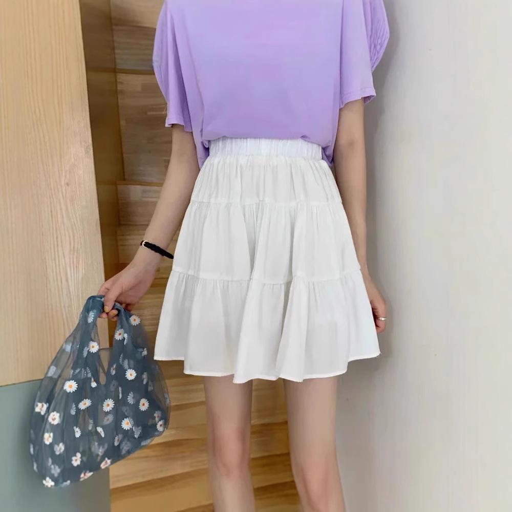 

2024 Women s High-Waist Pleated A-Line Summer Skirt - White Short Cake Style XL
